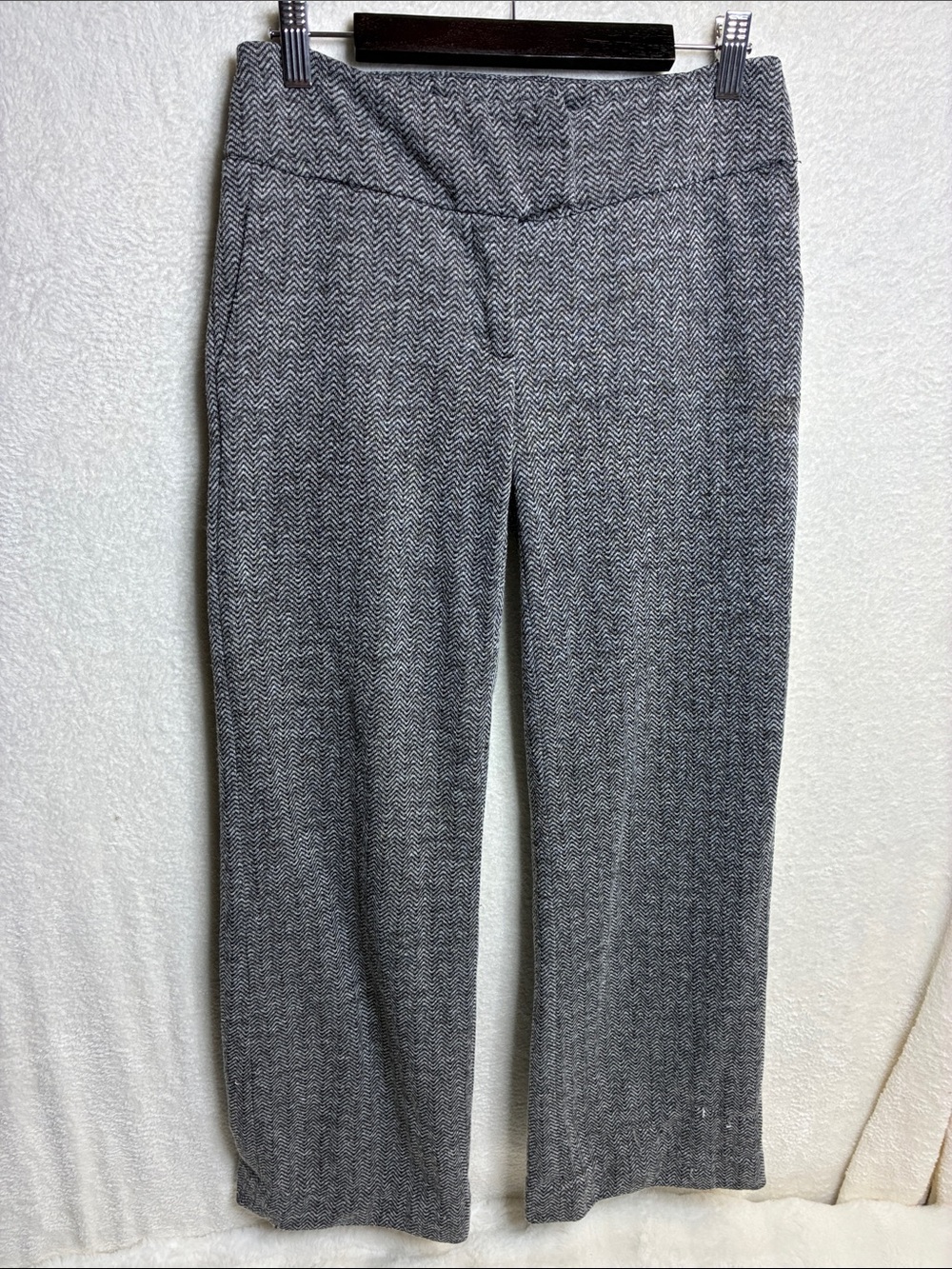 Apostrophe Gray Herringbone Wide-Leg Knit Pants